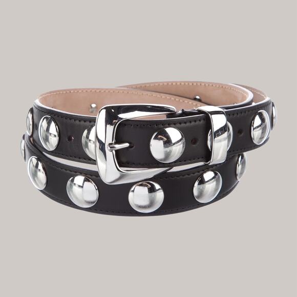 EUC KHAITE AUTHENTIC Benny Black Leather Silver Size 80 Studs Belt Dust bag - Picture 1 of 7